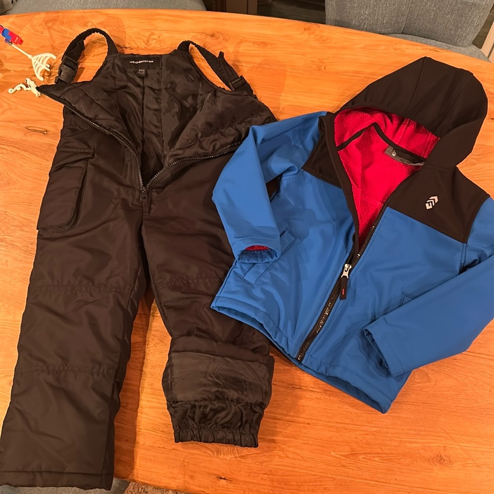 Snow bib and kids warm windbreaker/rain jacket 
Size 5/6